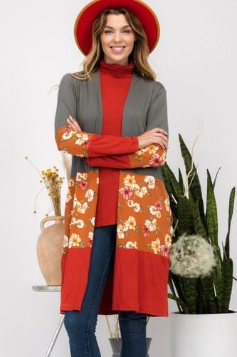 Celeste Full Size Floral Color Block Open Front Cardigan - Trendsi - Modalova