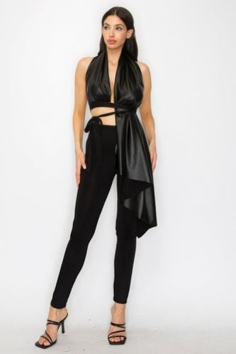 Faux Leather Top Pants Set - KandyKouture - Modalova