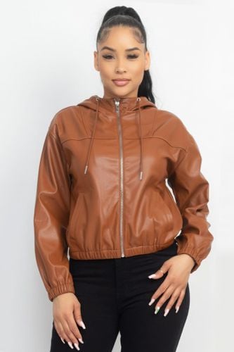 Faux Leather Hoodie Jacket - KandyKouture - Modalova