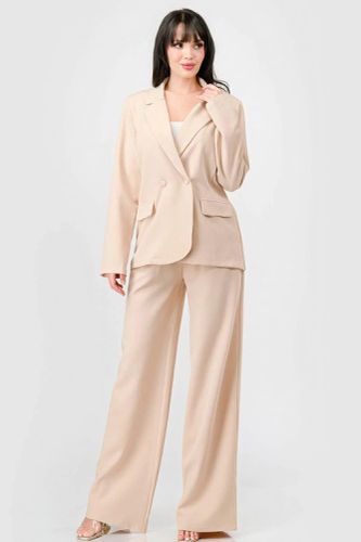 Luxe Stretch Woven Loose Fit Blazer And Wide Legs Pants Semi Formal Set - KandyKouture - Modalova