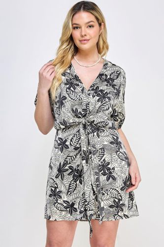 Plus Botanical Print Front Tie Dress - KandyKouture - Modalova