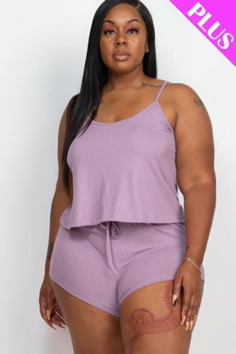 Plus Ribbed Strappy Top And Shorts Set - KandyKouture - Modalova