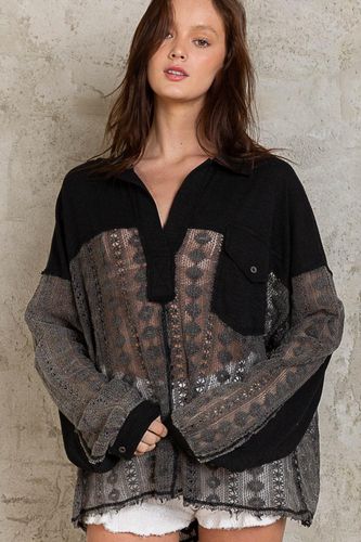 POL Johnny Collar Long Sleeve Lace Blouse - Trendsi - Modalova