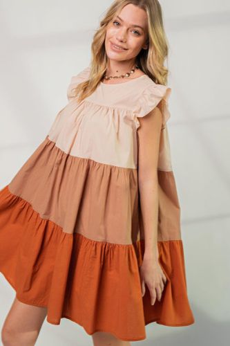 Poplin Tiered Color Block Dress - KandyKouture - Modalova