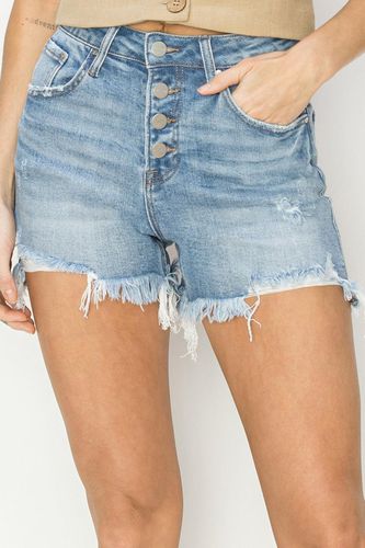 RISEN Button Fly Frayed Hem Denim Shorts - Trendsi - Modalova