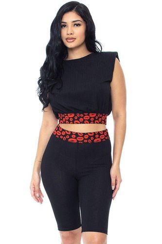 Shoulder Pad And Leopard Detailed Biker Shorts - KandyKouture - Modalova