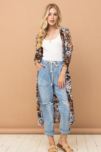 And The Why Leopard Kimono Open Front Longline Cardigan - Trendsi - Modalova