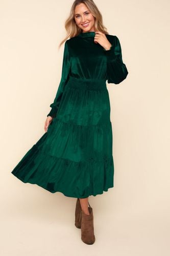 Haptics Mock Neck Smocked Waist Velvet Tiered Dress - Trendsi - Modalova