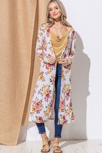 And The Why Floral Kimono Open Front Longline Cardigan - Trendsi - Modalova