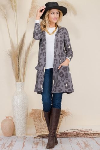 Celeste Full Size Leopard Open Front Contrast Cardigan - Trendsi - Modalova