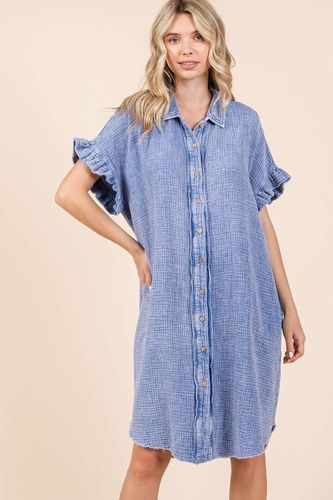 Mittoshop Mineral Wash Cotton Gauze Mini Shirt Dress - Trendsi - Modalova