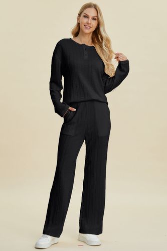 Double Take Full Size Cable-Knit Long Sleeve Top and Pants Set - Trendsi - Modalova