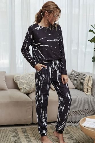 Shiny Tie-Dye Round Neck Top and Drawstring Waist Joggers Lounge Set - Trendsi - Modalova