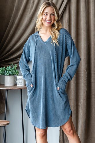 Heimish Ribbed Long Sleeve Hooded Dress - Trendsi - Modalova