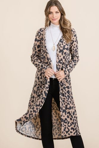 Celeste Full Size Leopard V-Neck Long Sleeve Cardigan - Trendsi - Modalova