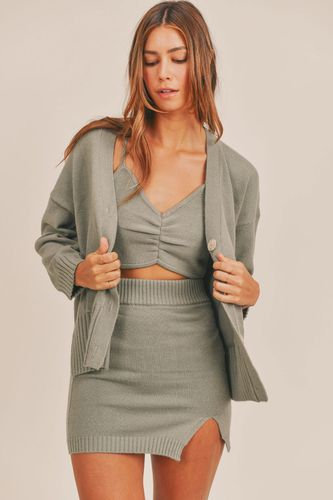 MABLE 3 Pieces Sweater Set with Crop Cami, Mini Skirt, Cardigan - Trendsi - Modalova