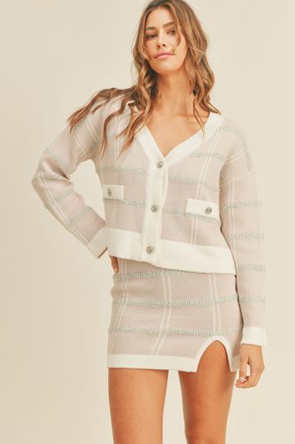 MABLE Plaid Button Down Sweater Cardigan and Mini Skirt Set - Trendsi - Modalova