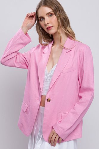 Love Tree One-Button Long Sleeve Linen Blazer - Trendsi - Modalova