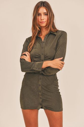 MABLE Front Ruched Button-Down Skinny Mini Shirt Dress - Trendsi - Modalova