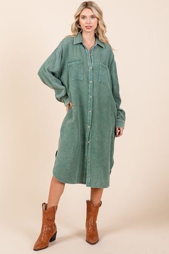 Mittoshop Mineral Wash Cotton Gauze Midi Shirt Dress - Trendsi - Modalova