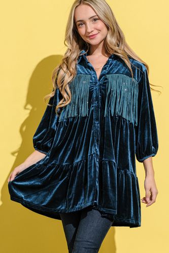 And The Why Fringe Detailed Velvet Shirt Dress - Trendsi - Modalova