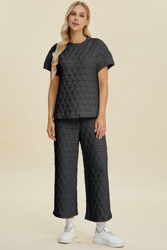 Double Take Full Size Texture Round Neck Short Sleeve Top and Pants Set - Trendsi - Modalova