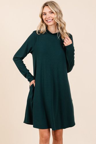 Mittoshop Mock Neck Long Sleeve Dress with Pockets - Trendsi - Modalova