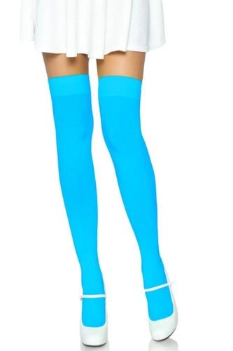 Neon Blue Opaque Nylon Thigh Highs - AMIClubwearStore - Modalova