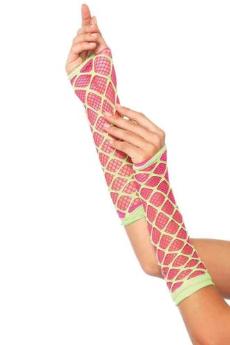 Neon Pink Lime Netted Arm Warmer Gloves - AMIClubwearStore - Modalova