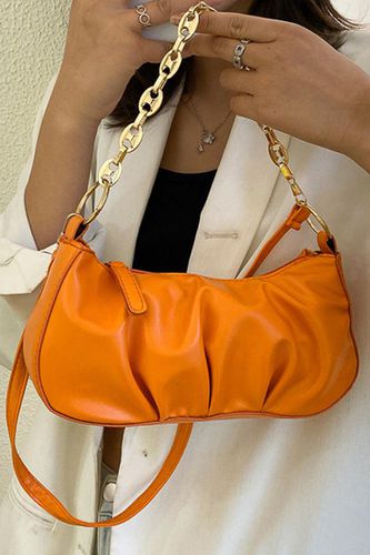 Orange Gold Chain Strap Ruched Cross Body Hand Bag - AMIClubwearStore - Modalova