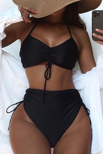 Black High Waist Two Piece Swimsuit - AMIClubwearStore - Modalova