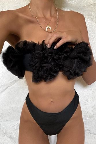 Black Ruffle Mesh Bandeau & High Waisted Bottom 2 Pc Swimsuit - AMIClubwear - Modalova