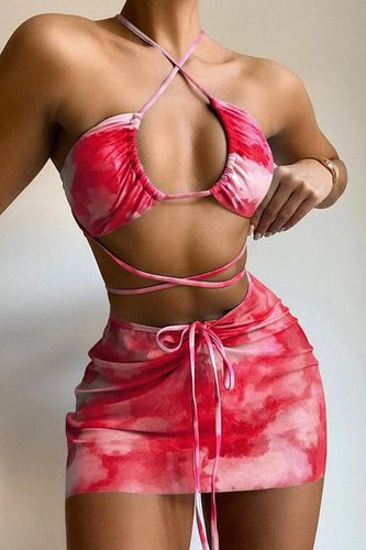 Fuchsia Printed Strappy Three Piece Sexy Swimsuit - AMIClubwearStore - Modalova