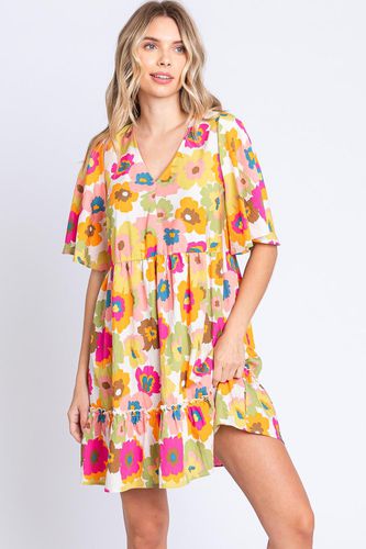 GeeGee Floral V-Neck Ruffle Hem Mini Dress - Trendsi - Modalova