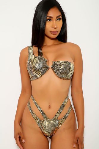 Gold Black Metallic Two Piece Swimsuit - Kandy Kouture - Modalova