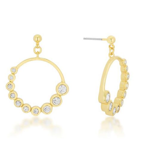 Golden Graduated Cubic Zirconia Circle Earrings - AMIClubwear - Modalova