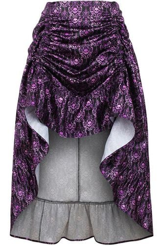 Purple & Black Skull Satin Adjustable High Low Skirt - Daisy Corsets - Modalova