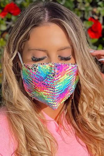 Rainbow Sequins Reusable Washable Mask - Kandy Kouture - Modalova