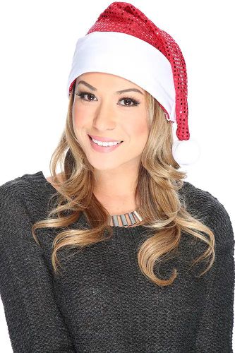 Red White Sequin Cute Santa Hat - AMIClubwearStore - Modalova