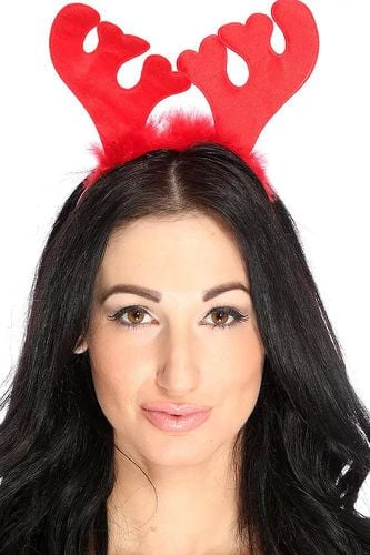 Red Feathered Fabric Antler Headband - AMIClubwear - Modalova