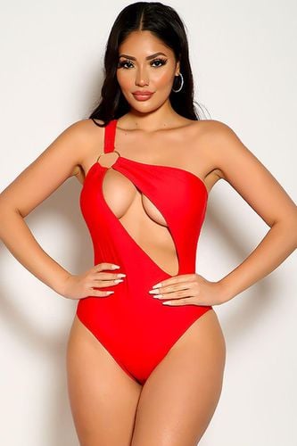 Red One Shoulder O-Ring Cut Out One Piece Swimsuit - AMIClubwearStore - Modalova