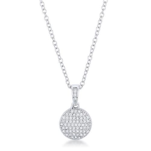 Rhodium Necklace with CZ Disk Pendant - AMIClubwear - Modalova