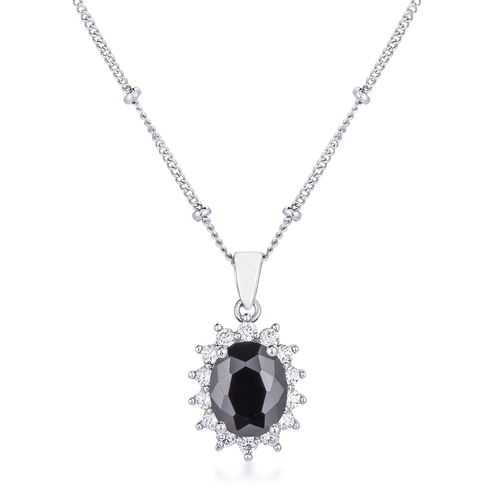 Rhodium Plated Black Petite Royal Oval Pendant - AMIClubwear - Modalova