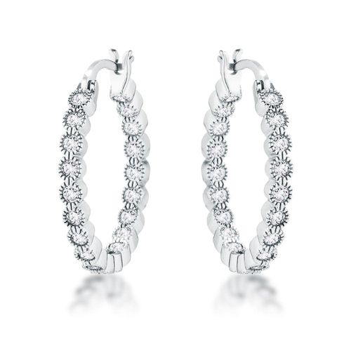 Rhodium Plated Dotted Clear CZ Round Bezel Hoop Earrings - AMIClubwear - Modalova