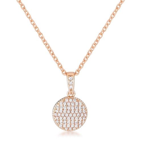 Rose Gold Plated Necklace with CZ Disk Pendant - AMIClubwear - Modalova