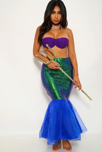 Royal Blue Green Mermaid Skirt One Piece Costume - Kandy Kouture - Modalova