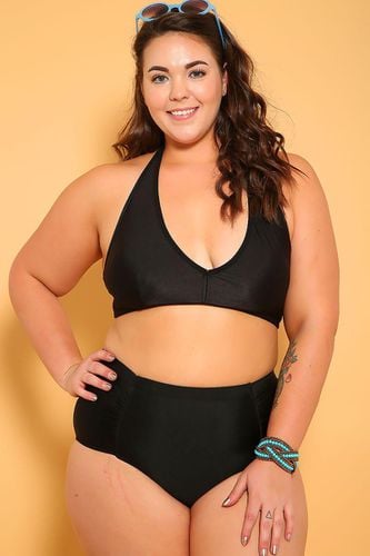 Sexy Black Printed Cutout Plus Size One Piece Swimsuit - Kandy Kouture - Modalova