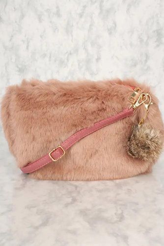 Sexy Dusty Mauve Faux Fur Shoulder Handbag - Kandy Kouture - Modalova