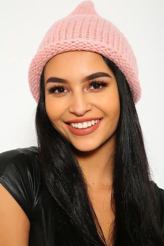 Sexy Dusty Pink Chunky Knit Pointed Beanie - Kandy Kouture - Modalova