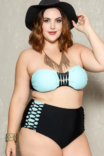 Sexy Mint Blue High Waisted Strappy Plus Size Two Piece Swimsuit - Kandy Kouture - Modalova